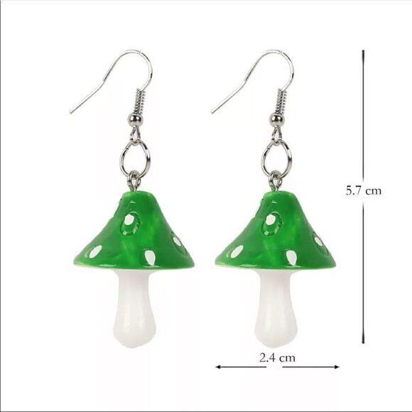 Red Mushroom Drop Earrings Psychedelic Magic Fun Funky - Picture 3 of 3